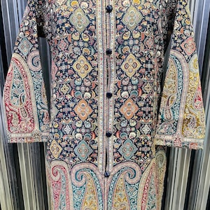 Luxury Kani/Jamawar  Woolen Jacket with Jari | woven Kashmir Artwear | Statement fashion wear | Kashmir Winter Dresses|knee length| size 44