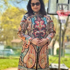 Luxury Kani/kalamkari  Wool Ladies Jacket | hand work Kashmir Artwear | Statement fashion wear | Kashmir all season Dresses|long| size 42,48
