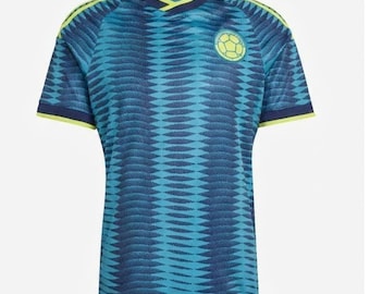 Camiseta azul de manga corta de visitante de la selección nacional de Colombia
