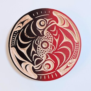 Coast Salish &#39;Salmon&#39; Indigenous Design by Francis Horne Sr. Pacific Northwest Coast Native Art | Wood Wall Plaque | Home Decor | Gift for