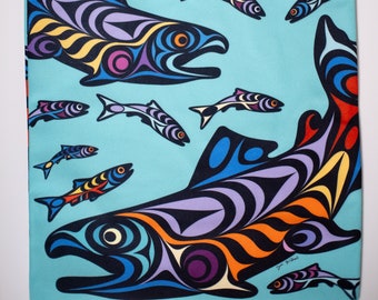Coast Salish 'King Salmon' Indigenous Design by Joe Wilson Tote Bag | Pacific North West Native Art | Eco Friendly | Reusable | Grocery Tote