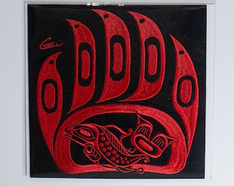 First Nations Design 'Bear Paw' by Gene Suyu | Iron-On 19cm Embroidered Patch | Applique | Pacific North West Coast Native Art | Gift for