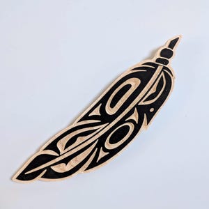 Coast Salish &#39;Feather&#39; Indigenous Design by Angela Kimble Pacific West Coast Native Art | Wood Wall Plaque | Home Decor | Gift for