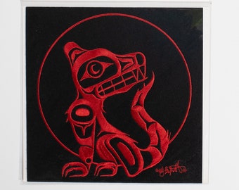 Haida 'Wolf' Indigenous Design by Corey Bulpitt | Iron-On 19cm Embroidered Patch | Applique | Pacific North West Coast Native Art | Gift for