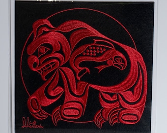 Cree 'Bear' Indigenous Design by Delvis Morrison | Iron-On 19cm Embroidered Patch | Applique | Pacific Northwest Coast Native Art | Gift for