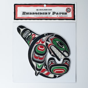 Coast Salish 'Killerwhale' Indigenous Design by Joe Wilson | Iron-On 20cm Embroidered Patch | Decorative Patch | Pacific North West Native