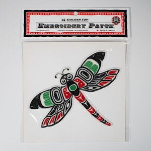First Nations &#39;Dragonfly&#39; Design by Gene Suyu | Iron-On 18cm Embroidered Patch | Decorative Patch | Gift | Pacific North West Coast Native