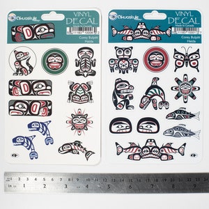 Calcomanías de vinilo con diseño indígena Haida de Corey Bulpitt, calcomanías para computadora portátil, calcomanías para vasos, calcomanías para autos, arte nativo del noroeste del Pacífico