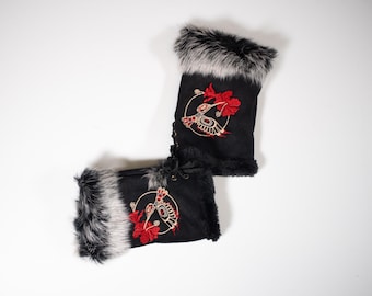 First Nations &#39;Hummingbird&#39; by Gene Suyu Fingerless Texting Gloves | Hand Warmer | Embroidered | Pacific Northwest Coast Native Art | Gift