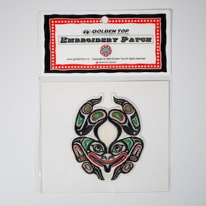 Indigenous &#39;Frog&#39; Design by Gene Suyu | Iron-On 9.5cm Embroidered Patch | Decorative Patch | Badge | Pacific North West Coast Native Art