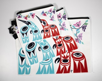 Salish 'Harmony Hummingbird' Indigenous Design by Phillip Joe | Zippered Pouch Set of 3 | Pacific Northwest Coast Native Art | Gift for