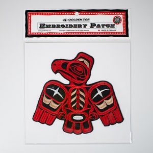 First Nations &#39;Eagle&#39; Patch by Gene Suyu | Iron-On 18cm Embroidered Patch | Decorative | Applique |  Pacific North West Coast Native Art
