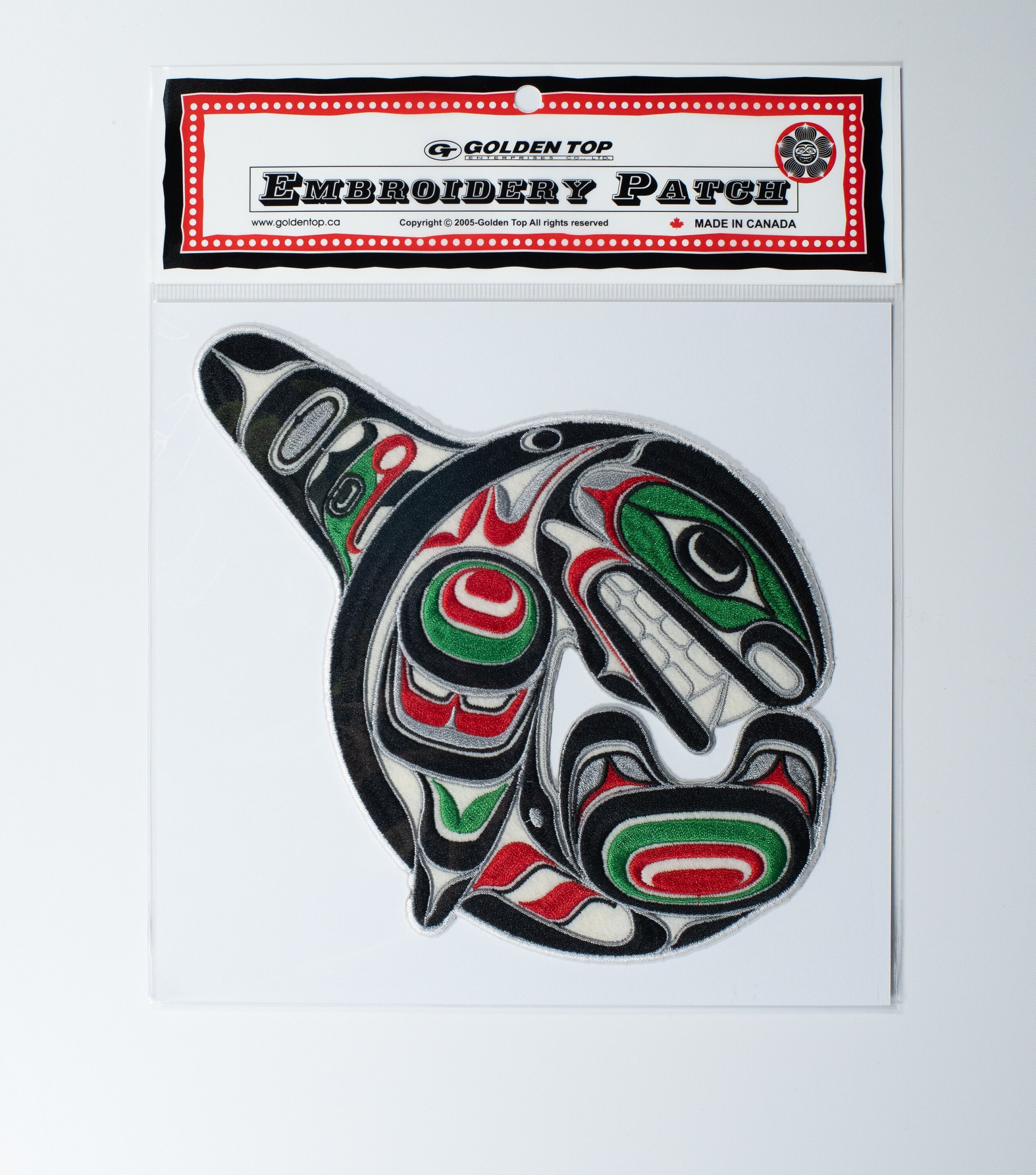 Coast Salish 'Killerwhale' Indigenous Design by Joe Wilson | Iron-On 20cm Embroidered Patch | Decorative Patch | Pacific North West Native