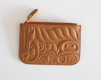 Coast Salish 'Feasted Wolf' Indigenous Design by Douglas LaFortune | Embossed Leather Coin Purse | Pacific Northwest Native Art | Gift for