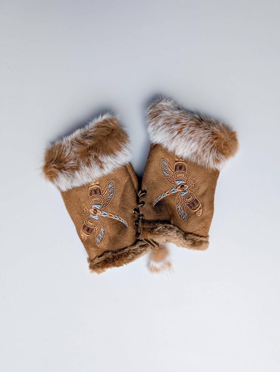 First Nations 'dragonfly' by Gene Suyu Fingerless Texting Gloves | Hand ...