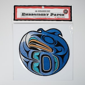 Coast Salish &#39;Eagle&#39; Indigenous Design by Francis Horne Sr. | Iron-On 18cm Embroidered Patch | Badge | Pacific North West Coast Native Art