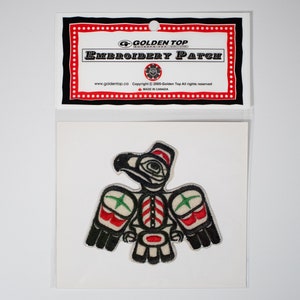 First Nations &#39;Eagle&#39; Design by Gene Suyu | Iron-On 9cm Embroidered Patch | Applique | Decorative Patch | Pacific Northwest Coast Native Art