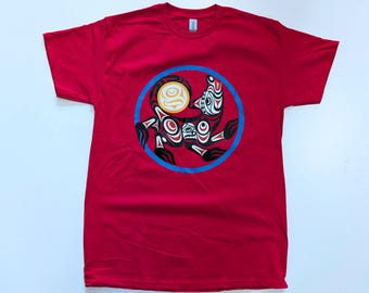 Coast Salish 'Wolf Circle' Indigenous Design by Joe Wilson S-3XL Unisex T-Shirt | Pacific Northwest Native Art | 100% Cotton | Gift for