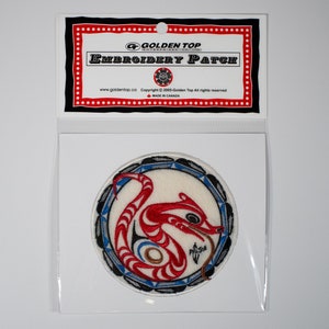 Salish &#39;Serpent&#39;-ontwerp van Phillip Joe | Opstrijkbare geborduurde patch 9,5 cm | Decoratieve patch | Badge | Inheemse kunst aan de noordwestkust van de Stille Oceaan