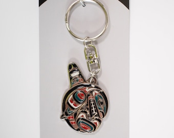 Coast Salish &#39;Killerwhale&#39; Indigenous Design by Joe Wilson Pacific West Coast Native Art | Orca | Keychain | Keyholder | Keyring | Christmas