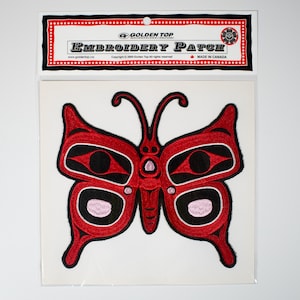 Haida 'Butterfly' Indigenous Design by Corey Bulpitt | Iron-On 18cm Embroidered Patch | Applique | Gift | Pacific North West Coast Native