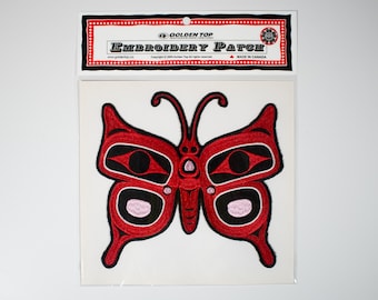 Haida 'Butterfly' Indigenous Design by Corey Bulpitt | Iron-On 18cm Embroidered Patch | Applique | Gift | Pacific North West Coast Native