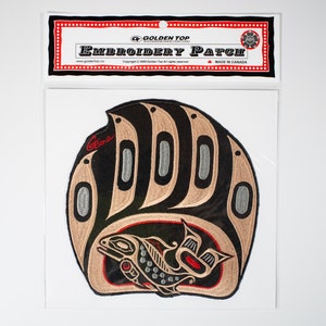 First Nations &#39;Bear Paw&#39; Design by Gene Suyu | Iron-On 18cm Embroidered Patch | Jacket Patch | Badge | Pacific North West Coast Native Art