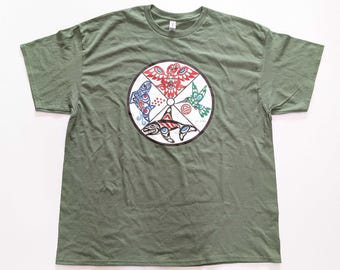 Coast Salish 'Eagle, Hummingbird, Orca, Salmon' Indigenous Design by Joe Wilson S-3XL T-Shirt | Pacific Northwest Native Art | 100% Cotton