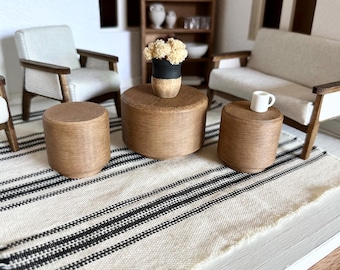 Dollhouse Miniature Faux Wood Table Set Nightstands and Coffee Table; 1:12 Scale living room doll furniture