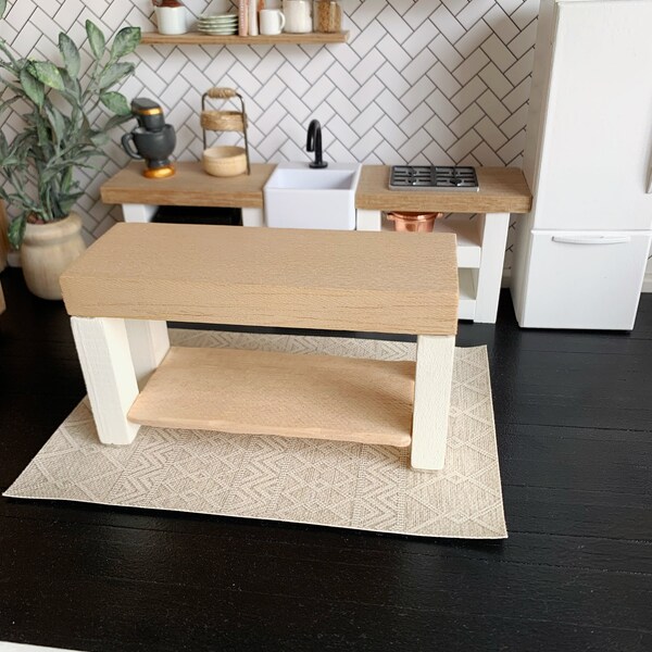 Miniature Dollhouse Kitchen Island - Wood and Cream White