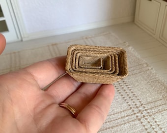 Miniature Dollhouse Basket Set: Faux Woven Farmhouse Decor