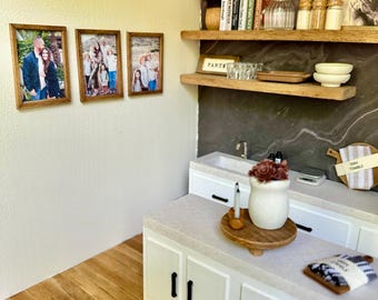 Dollhouse miniature custom framed mini family photos; custom option personalization of your dollhouse or mini scene