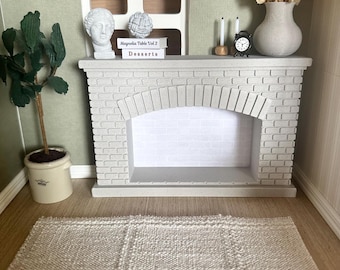 Dollhouse miniature faux cement gray brick fireplace; 1:12 scale mini fireplace living room doll furniture