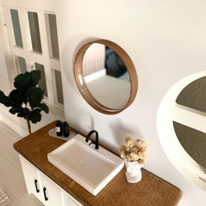 Miniature Dollhouse faux wooden circle Mirror; mini mirror for dollhouse bathroom or bedroom
