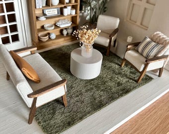 Tappeto in miniatura per casa delle bambole, verde oliva, morbidissimo: tappeto in miniatura tessuto, dimensioni personalizzate.