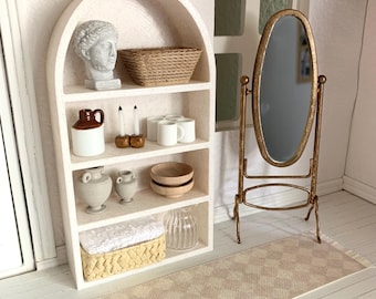 dollhouse miniature marble arched bookshelf; 1:12 scale mini living room furniture