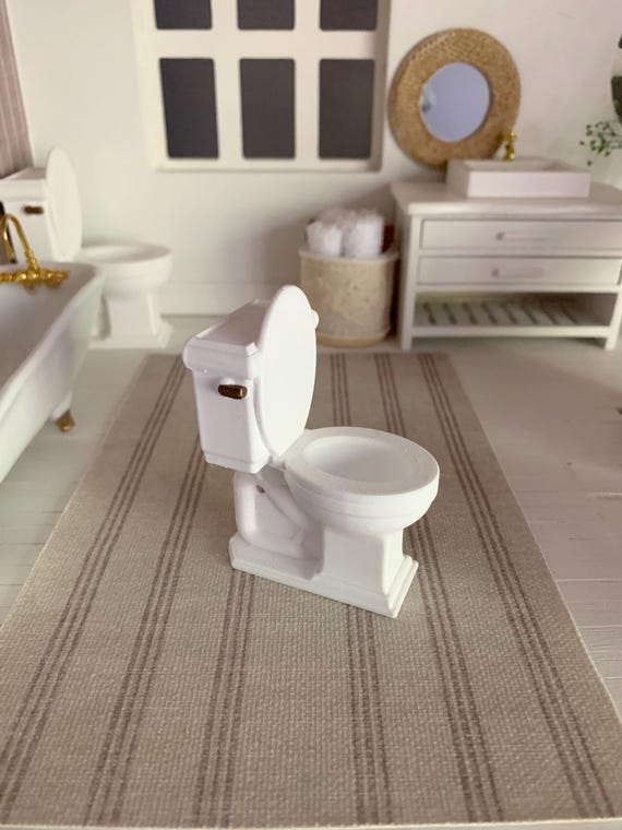dollhouse miniature 1:12 scale white toilet with bronze faux flusher