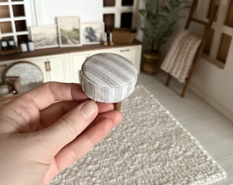 Dollhouse Miniature blue & white striped stool; mini living room bedroom striped dollhouse stool ottoman