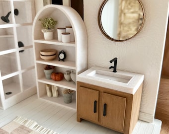 Dollhouse Miniature Bathroom Vanity, Marble Sink, 1:12 Scale