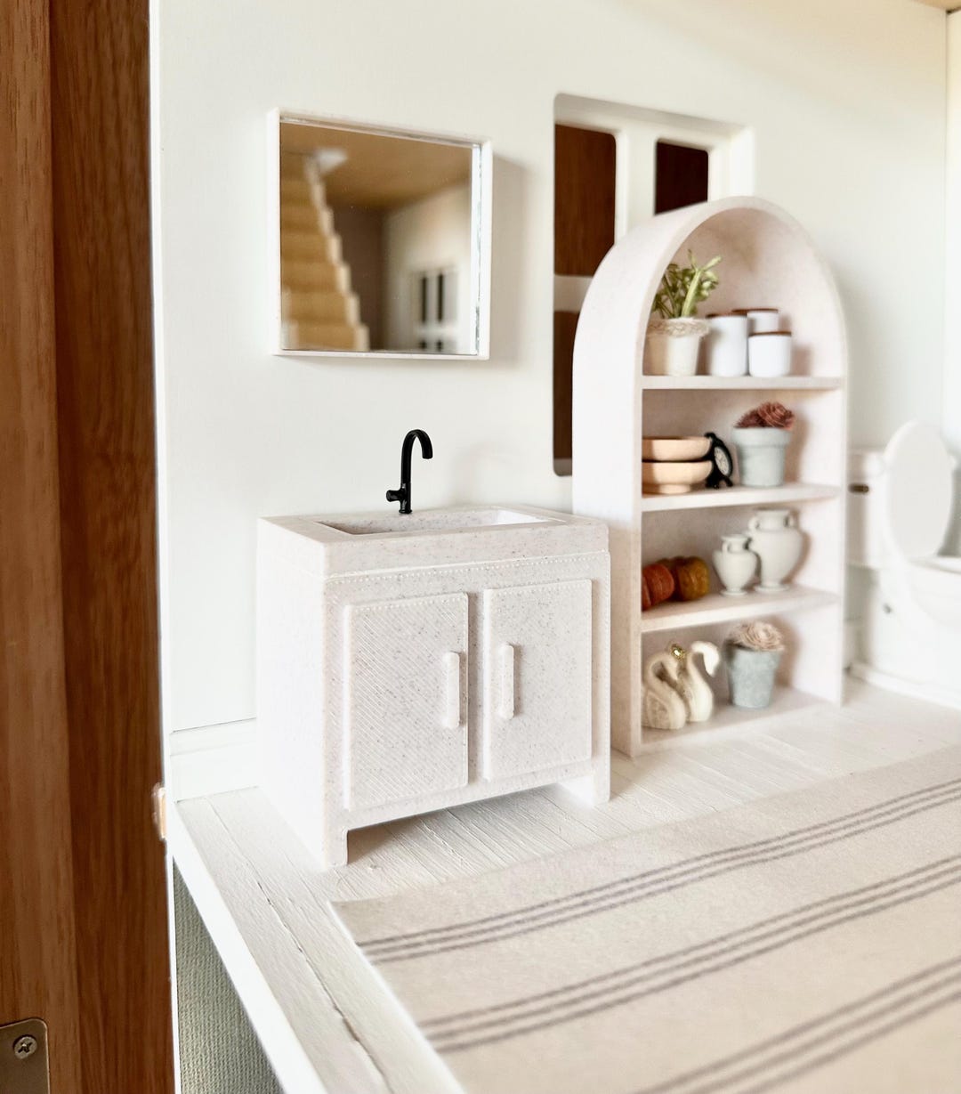 Dollhouse Miniature Marble Bathroom Vanity With Sink and Faucet; 1:12 ...