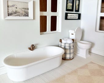 Dollhouse mini white bathtub with bronze faucet