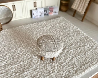 Dollhouse Miniature neutral farmhouse inspired stool; mini living room bedroom striped dollhouse stool ottoman