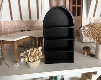 dollhouse miniature black arched bookshelf; 1:12 scale arched bookshelf living room dollhouse furniture