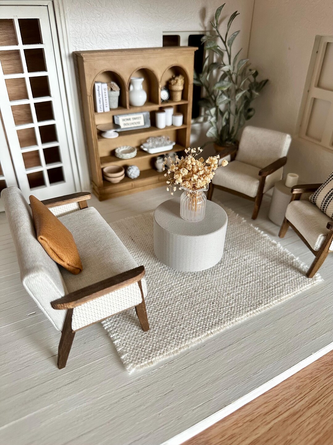 Dollhouse Miniature Cream Soft Woven Rug: Woven MINIATURE Area Carpet ...