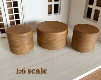 Dollhouse 1:6 Barbie Scale Miniature Faux Wood Coffee table and nightstands or end tables; Barbie sized living room decor coffee table