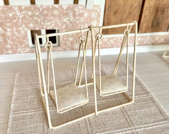 Dollhouse miniature shabby chic porch swing with floral cushions