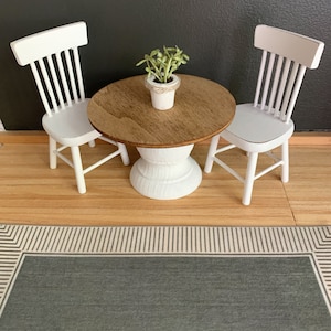 Miniature dollhouse white bistro table and chairs set; dollhouse dining/kitchen breakfast nook bistro table and chairs
