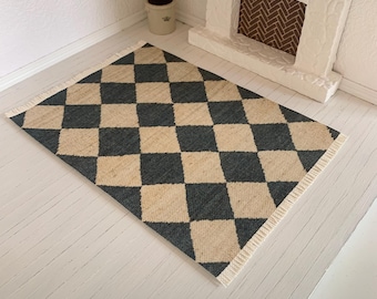 Dollhouse Miniature Rug: Checkered Canvas, Frayed Edge