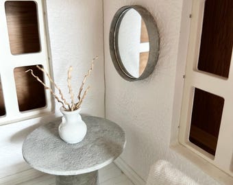 Miniature Dollhouse Faux Concrete Circle Mirror: 2-inch Scale Model