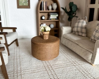 Dollhouse miniature round faux wooden coffee table; 1:12 scale coffee table mini doll living room furniture